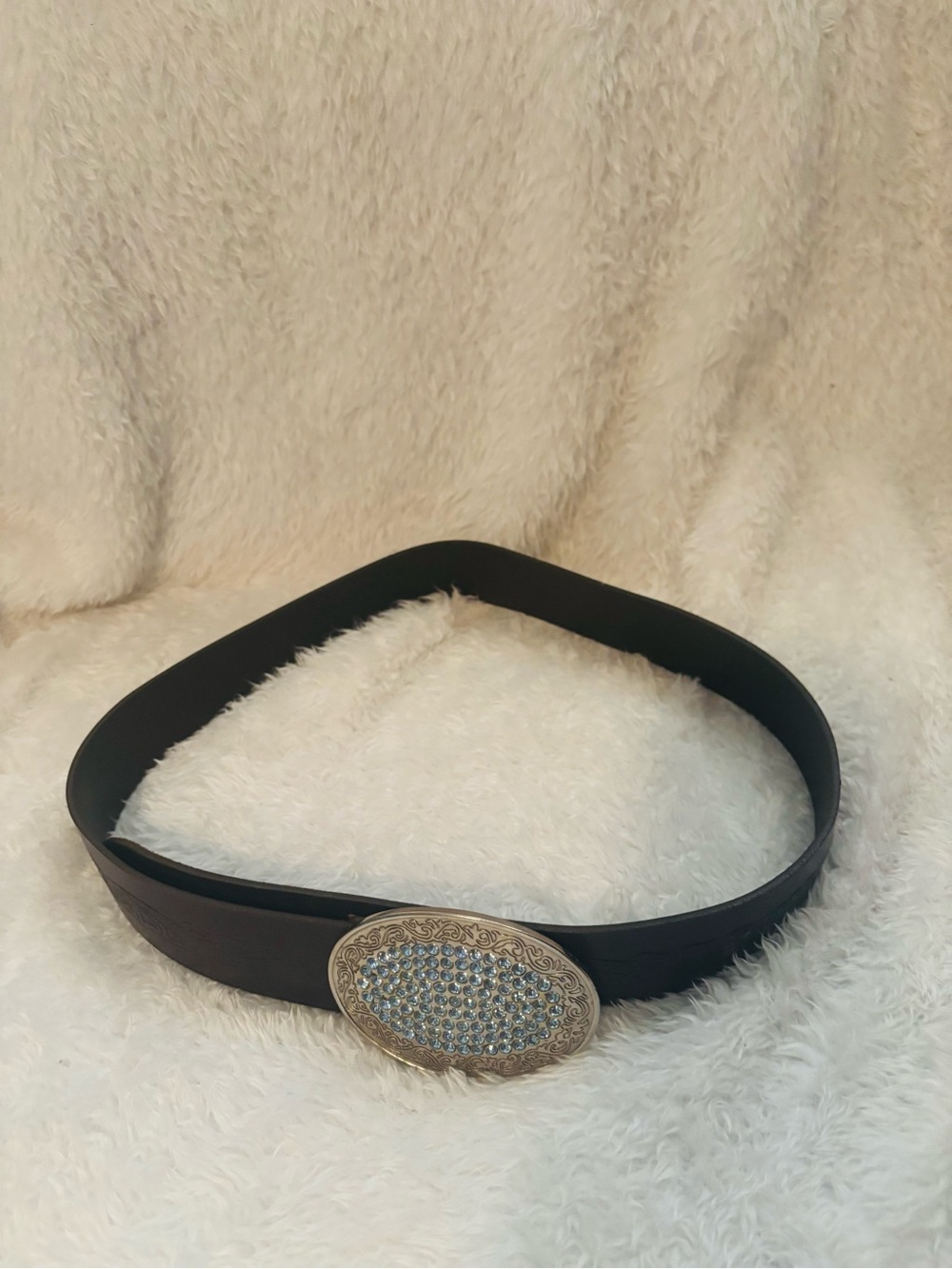Abercrombie & Fitch Black Belt with Decorative Crystal Oval Buckle